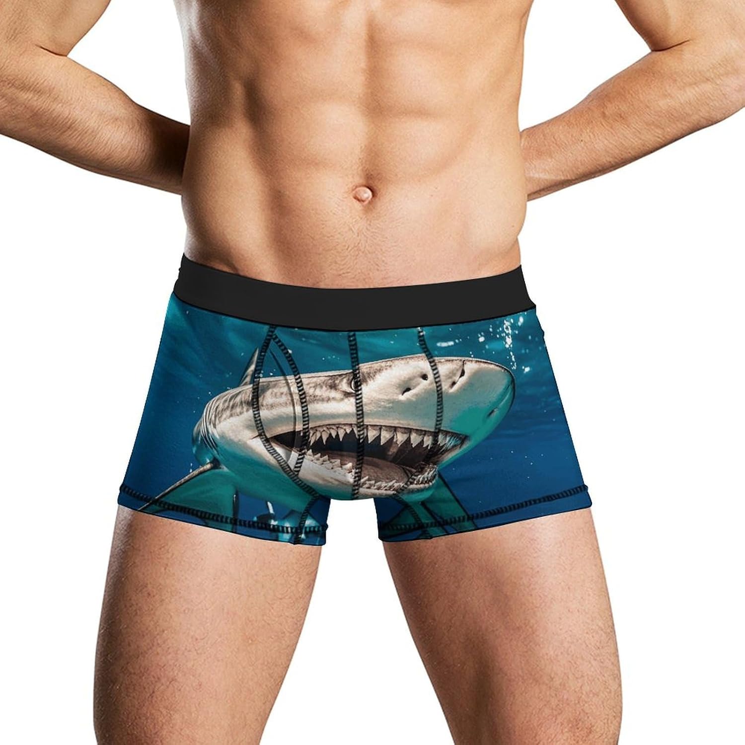Cool Ocean Fish Mens Boxer Briefs Short Breathable Underwear Trunks Soft Moisture-Wicking Boxer Shorts Novelty Underpants M White