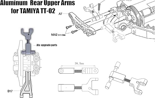 Miniatura 6 de RcAidong Brazos superiores traseros de aluminio para Tamiya TT-02 51528 B actualizaciones