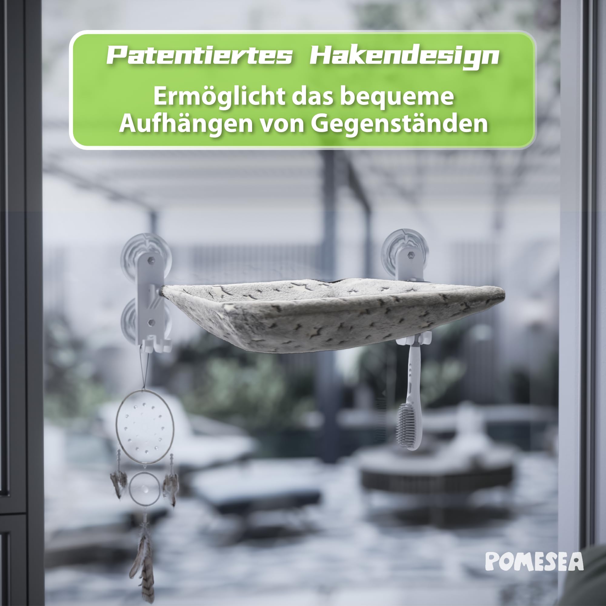 Katzen Fensterliege, Faltbare Hängematte Katze mit Leuchtenden Sternen, Fensterplätze mit Starken Saugnäpfen, Katzenliege Fenster für Große Katzen Bis zu 20kg, Grau (L)