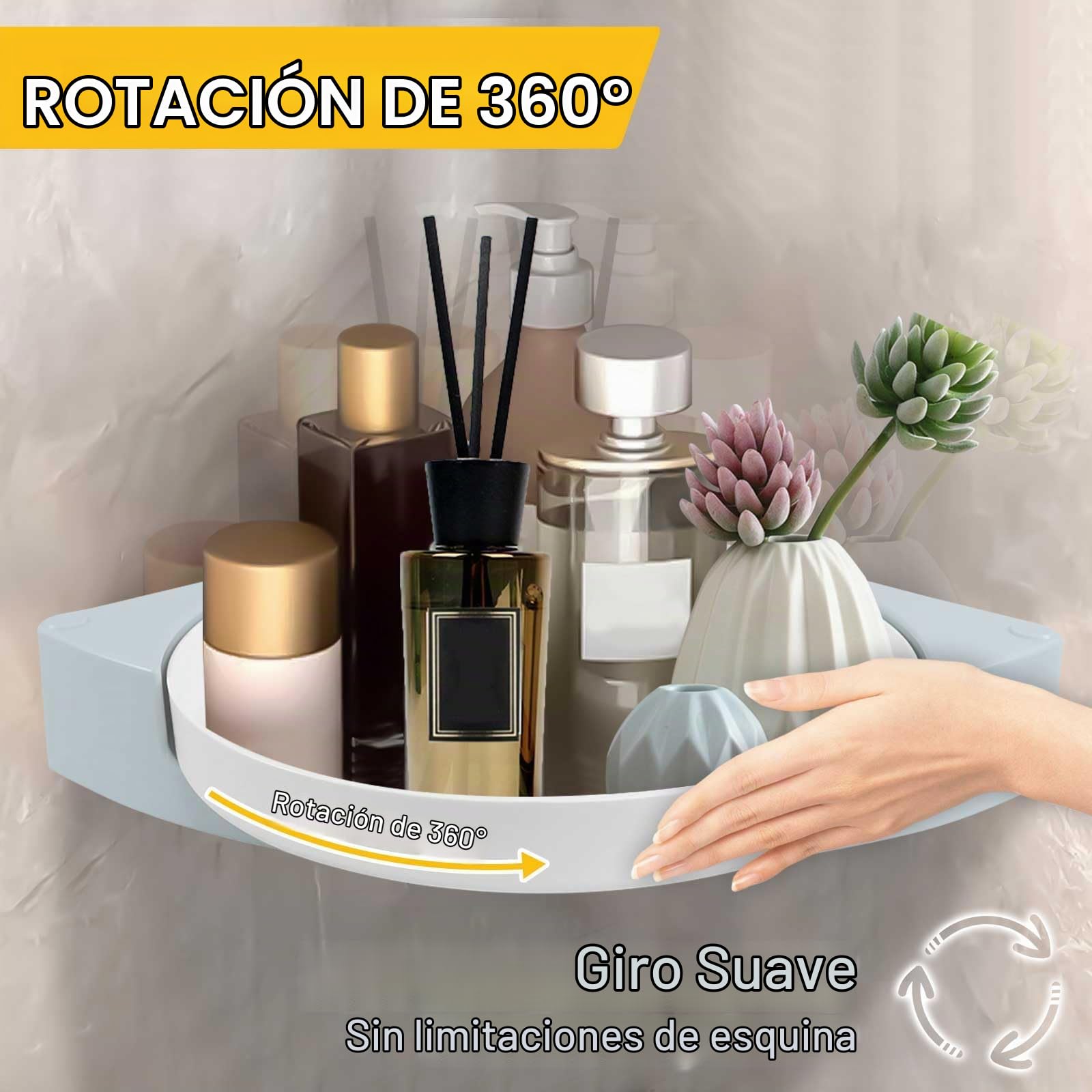 mumisuto Estanteria Baño Sin Taladro, 2 Piezas Estante Ducha Sin Taladro Giratorio de 360°, Organizador Ducha Adhesivo, Soportando hasta 33lb, para Almacenamiento Champú Gel Ducha Jabonera