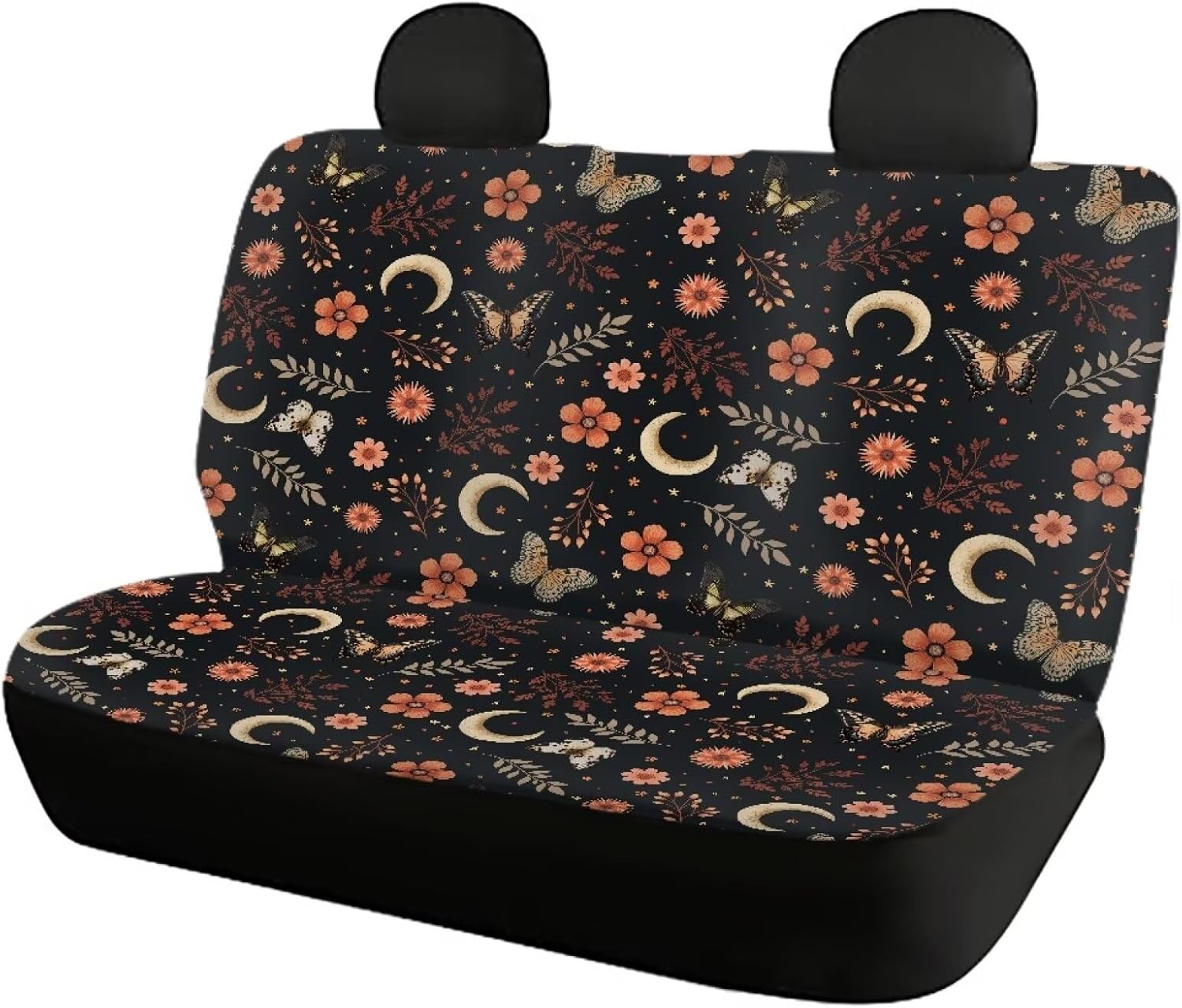 Moth Moon Print Car Seat Covers Full Set 4 Pieces Automotive Seat Cover Soft Nonslip Seat Cushion Cover Anti Dust Car Seat Protector Car Interior Accessories