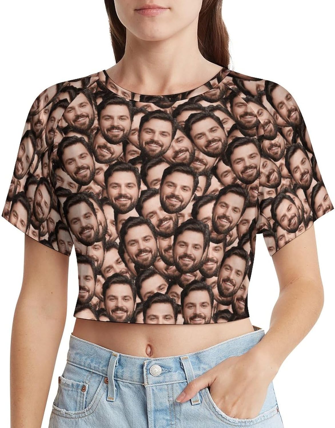 Custom Crop Tops for Women Personalized Crop Tops with Logo Text Picture Short Sleeve Crop T Shirt Print Front and Back