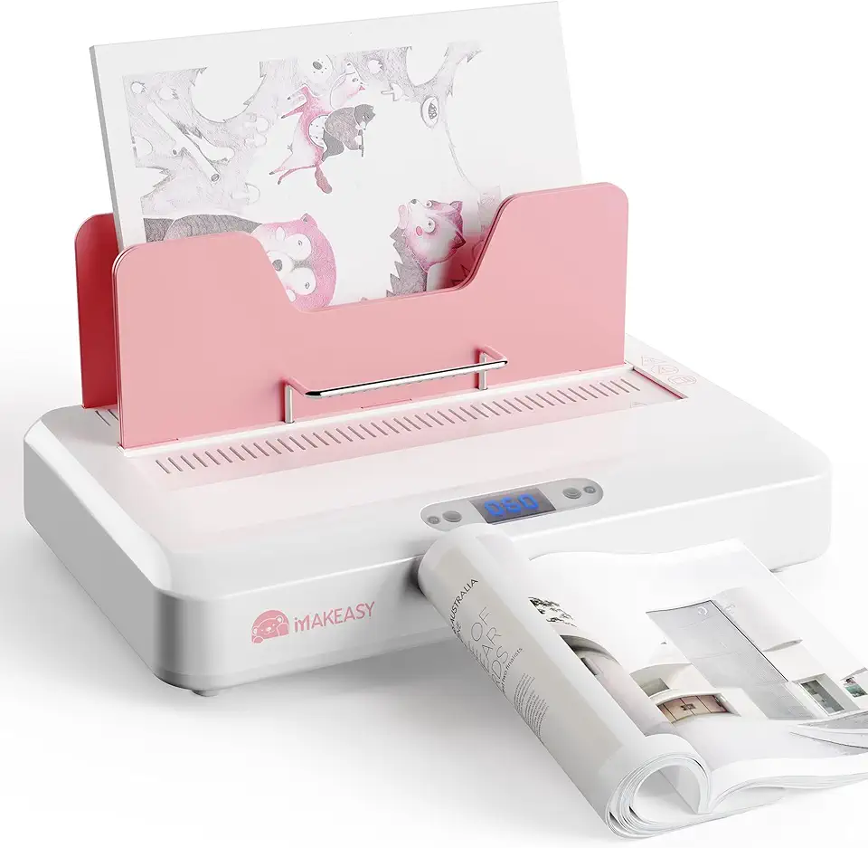 MAKEASY Pink Thermal Binding Machine 500 Sheets Capacity, Digital Touch Panel, Air Cooling, Electric Thermal Binder for A4//A5/Letter Size Documents, Come with 10 PCS Binding Covers