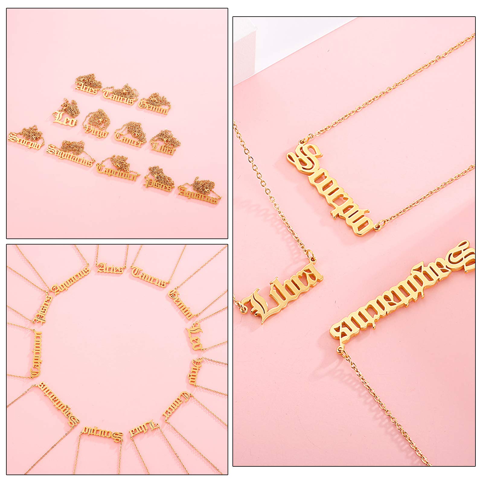 UNICRAFTALE 12pcs Hollow Word Segno Zodiacale Acciaio Inossidabile Linking Charms Constellation Words Collegamenti Connettori per Creazione di Gioielli Foro 1.2mm, Colore Acciaio Inossidabile