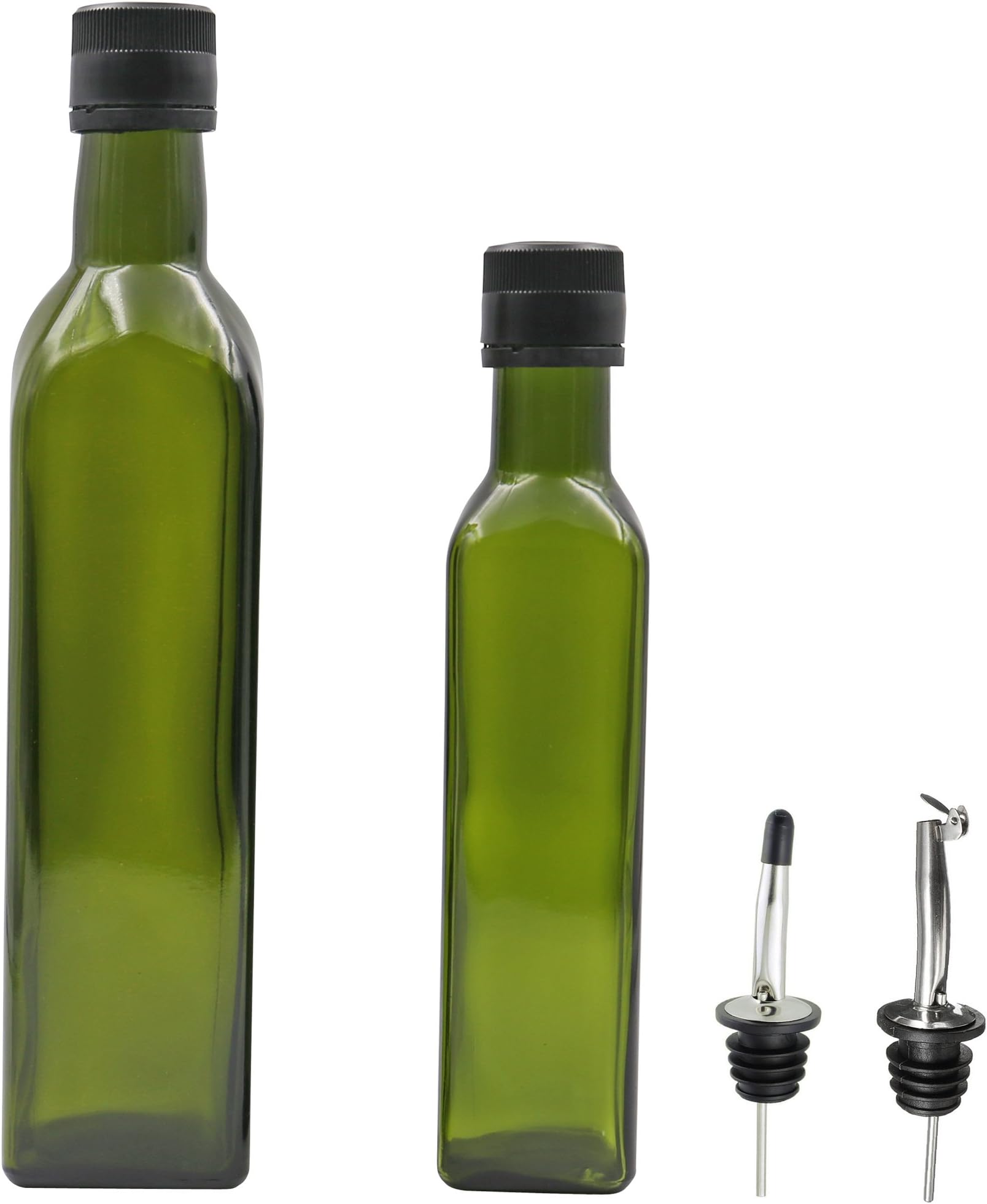 2 Olive Oil Dispenser 17 OZ and 9 OZ Dark Green Kitchen Olive Oil Bottles with 2 Oil Dispensing Pour Spouts,Against Sunlight and Leakage-Free Oil and Vinegar Dispenser