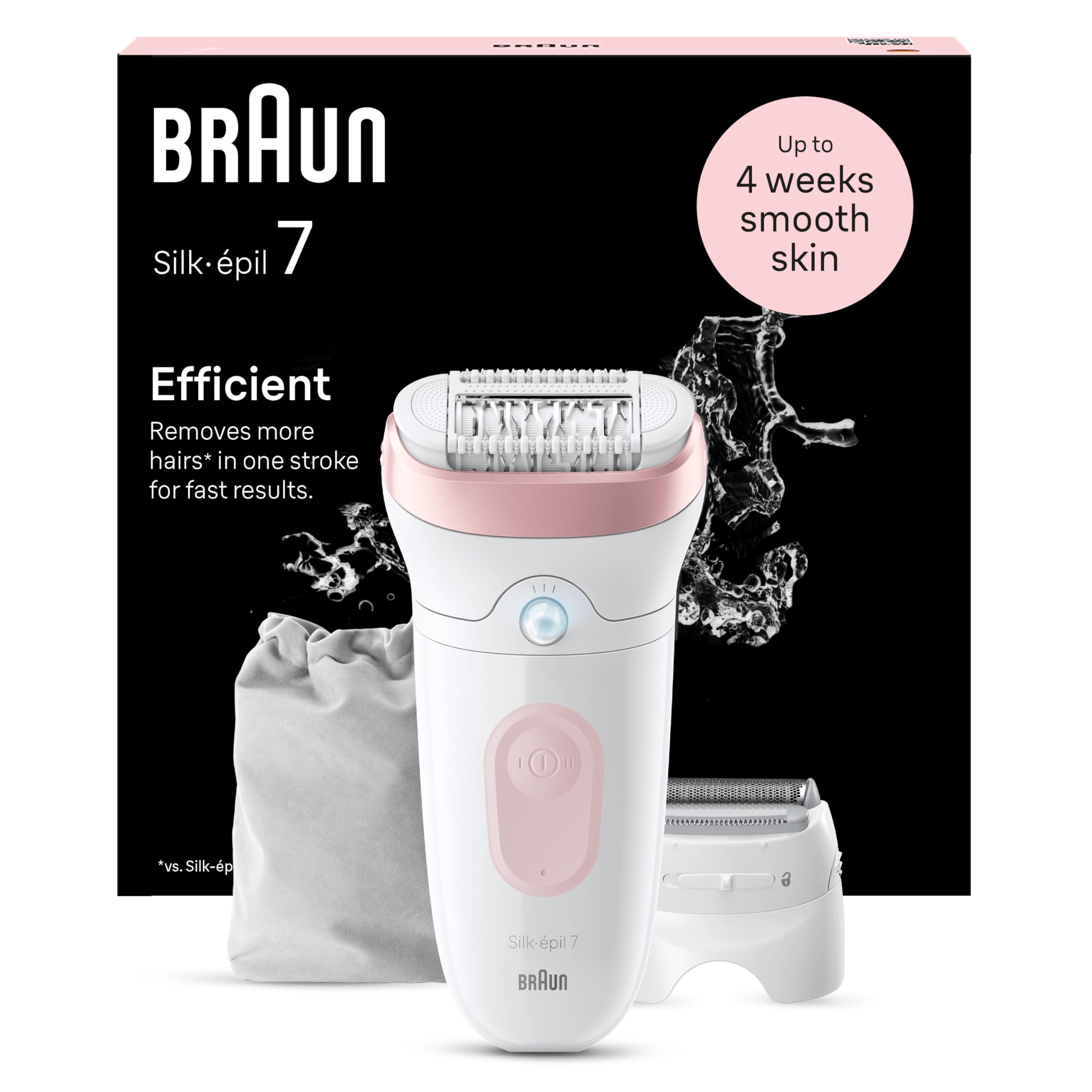 Braun Silk-épil 7 Depilatore Donna, Epilatore Elettrico Donna Con Testina Ampia Per Una Epilazione Semplice, Wet & Dry, Con Testina Per Rasoio Donna, 7-030, Bianco/Rosa