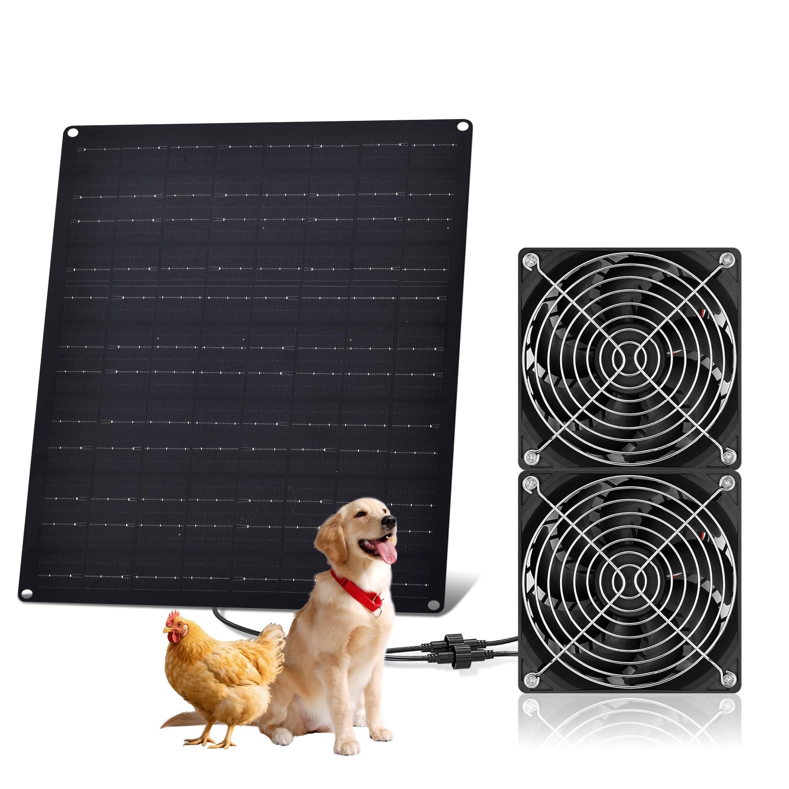 Ventilatore a energia solare, ventilatore con pannello solare da 15 W, ventilatore di ventilazione e aspirazione a energia solare, impermeabile per capanni da esterno, pollai, serre e cucce per cani