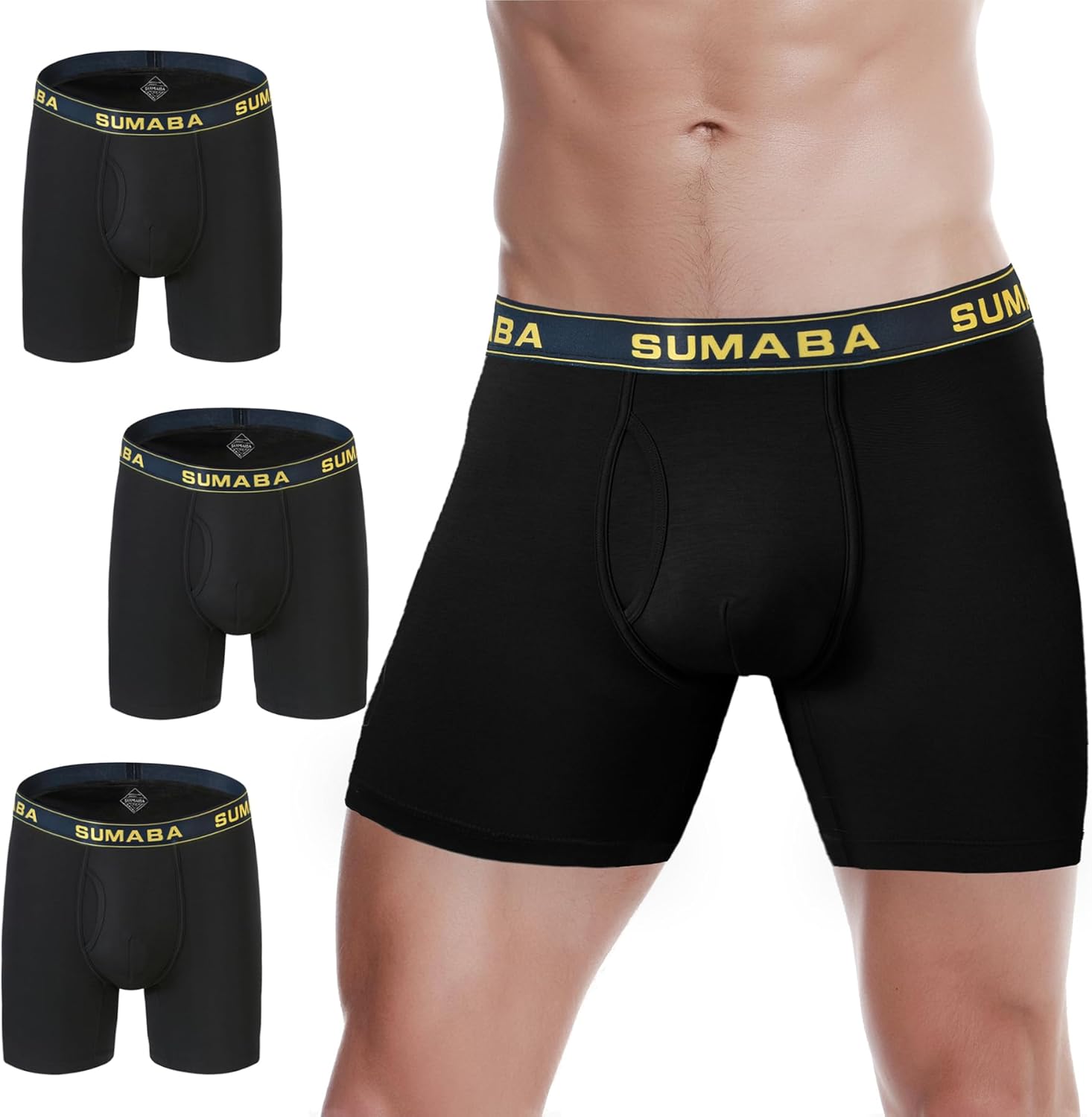 Long Leg Men Underwear Boxer Briefs Fly with Pouch No Ride Up Underpants for Men