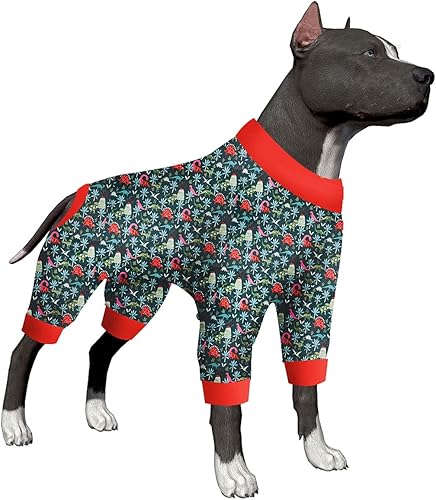 LovinPet Ropa de invierno para perros grandes, tela elástica ligera, estampado de dinosaurio verde oscuro, protección solar, camisa para aliviar la