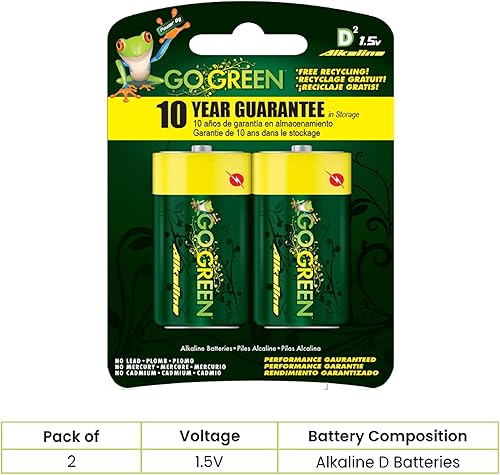 Miniatura 2 de GoGreen Power (24004) Baterías alcalinas D ecológicas, sin plomo, cadmio o mercurio, paquete de 2