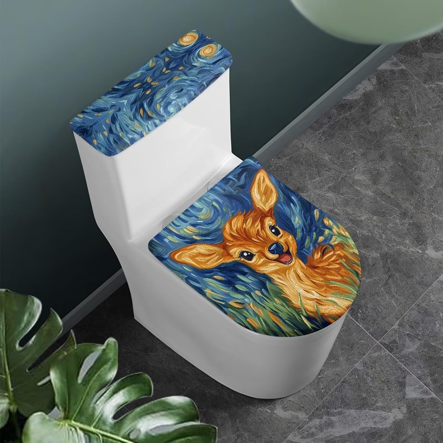 Qehuruxo Toilet Lid Cover and Toilets Tank Cover Spandex Soft Toilet Seat Covers for Bathroom, Hallween Bathroom Decor Bats, Machine Wash Oil Painting Deer image 2