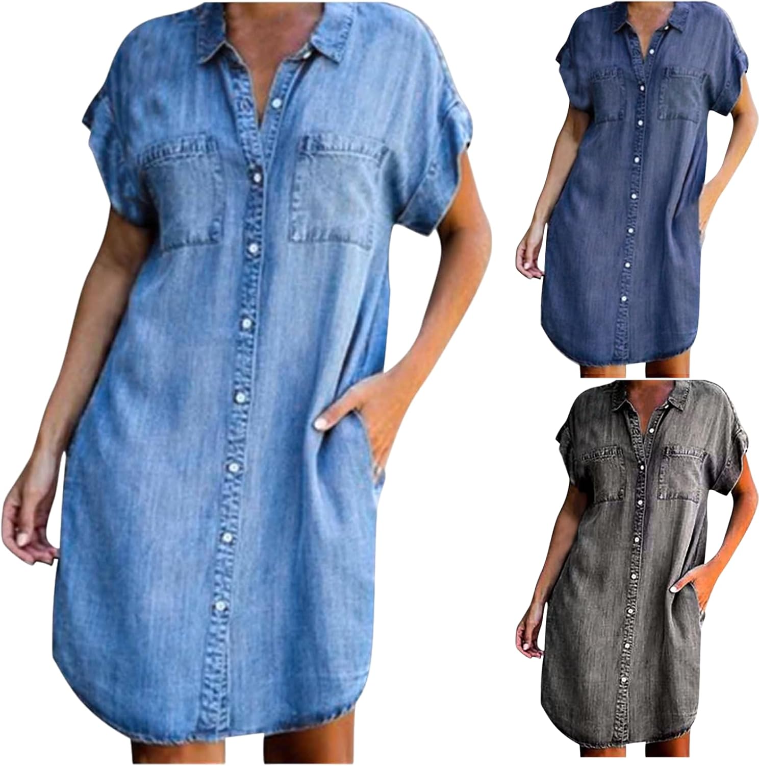 ESCBUKI Dresses for Women 2024 Elegant Faux Denim Printed
