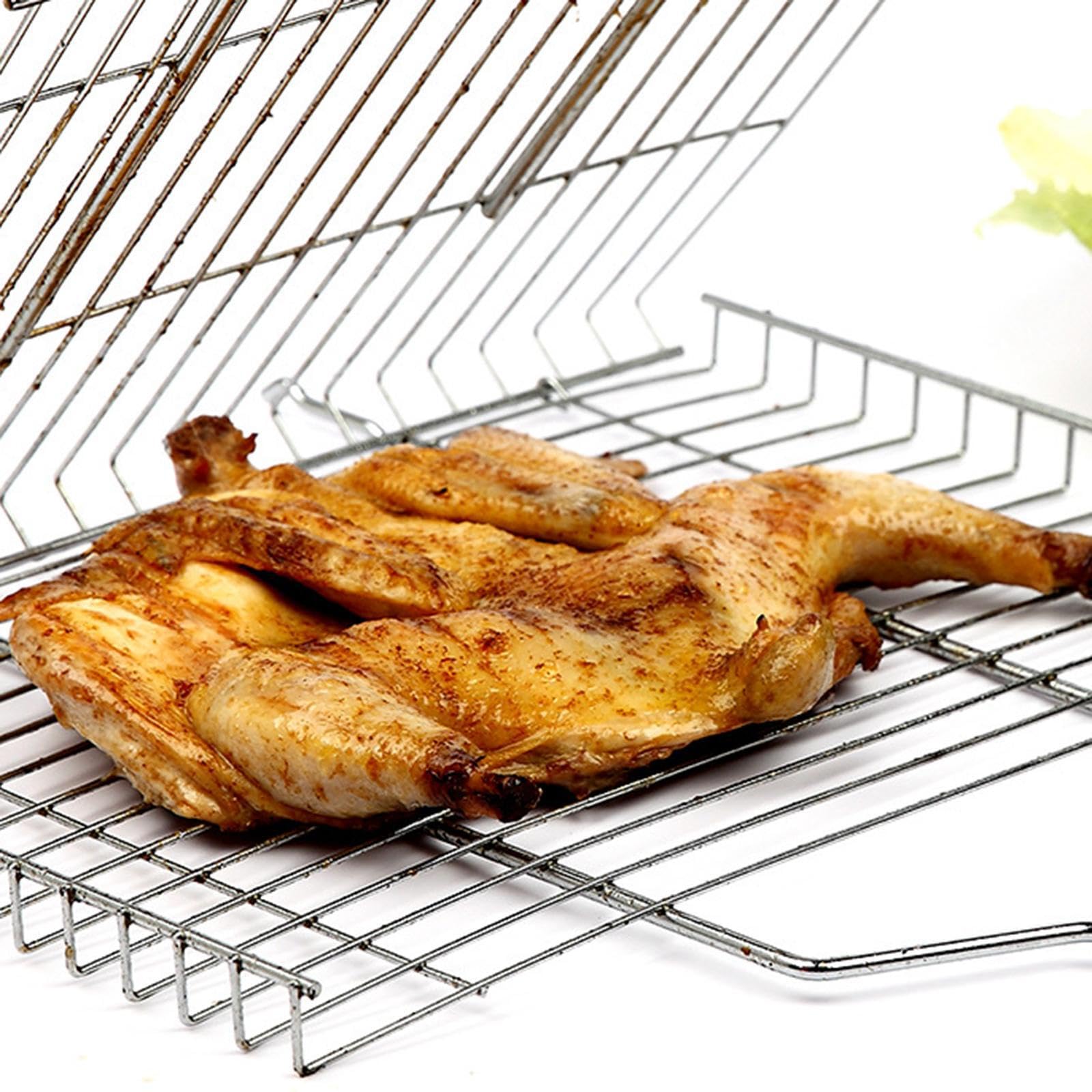 Cestello per griglia Portatile per Pesce, Accessori per Barbecue, Struttura in Acciaio Inossidabile per Cucinare all'aperto, Avventure in Campeggio e, Argento, 62.5x42 cm