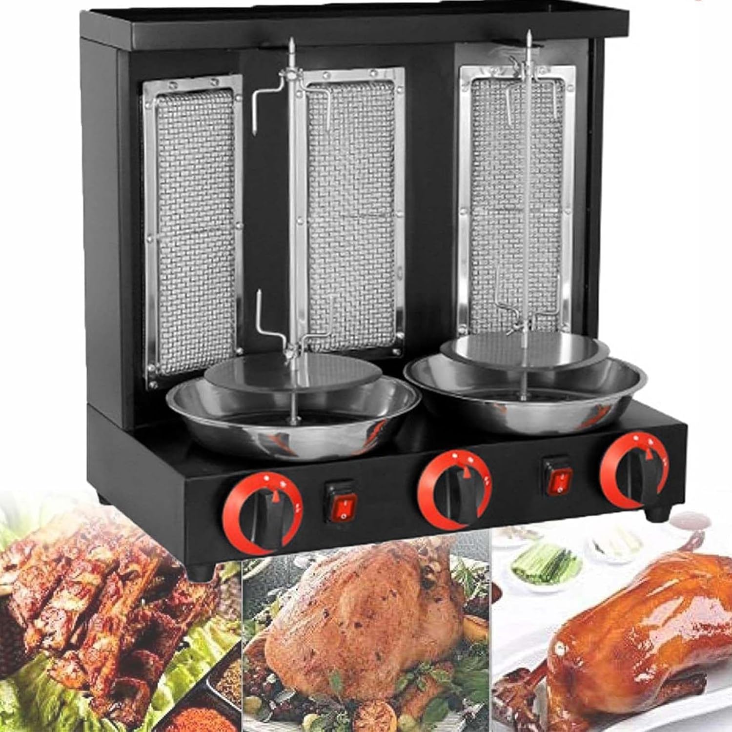 Electric Vertical Broiler Gyro Rotisserie Oven Doner Kebab Machine,Vertical Rotisserie Oven Grill,Gas Doner Kebab Machine,for Home Restaurant Kitchen Parties B-Black