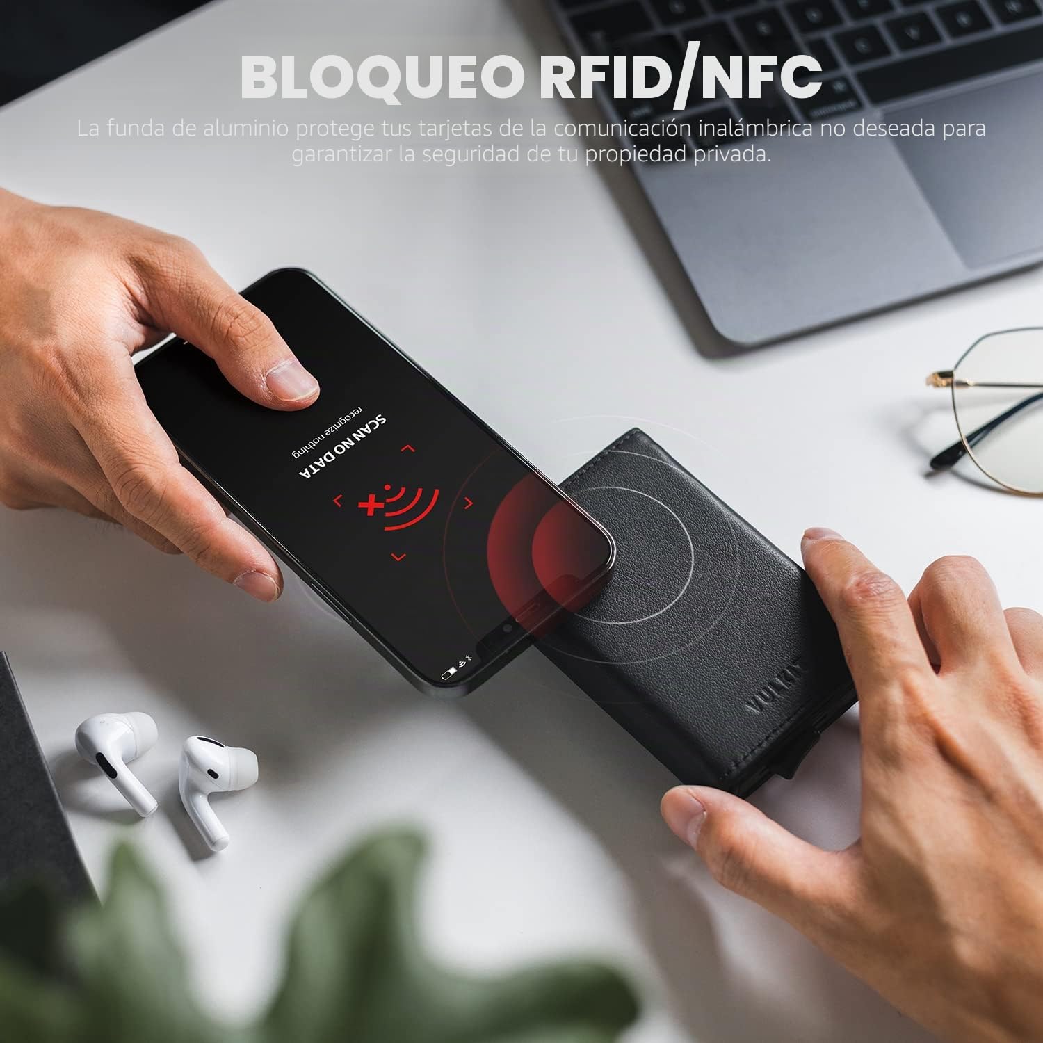 VULKIT Tarjetero RFID Bloqueo Cartera Tarjetero Hombre de Cuero Flip para Billetes y Monedas Tarjeteros para Tarjetas de Credito Automático Pop Up