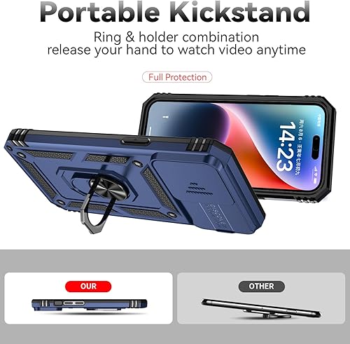 Miniatura 9 de Hitaoyou Funda para iPhone 15 Pro, iPhone 15 Pro con funda para cámara y soporte, grado militar, a prueba de golpes, resistente, con soporte