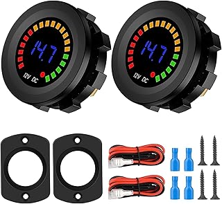 2PCS Battery Meter, Waterproof DC 12V Voltmeter Waterproof LED Digital Display Voltage Gauges Round Car Voltmeters Meter Voltage Tester Gauge Meter for Marine Car Motorcycle Truck Boat RV, Short Body