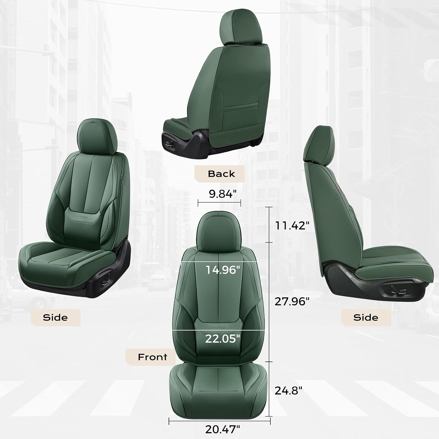 Coverado Seat Covers, Car Seat Covers Front Seats, Car Seat Cover, Car Seat Protector Waterproof, Car Seat Cushion Leather, Seat Covers Carseat Cover Universal Fit for Most Cars Green image 4