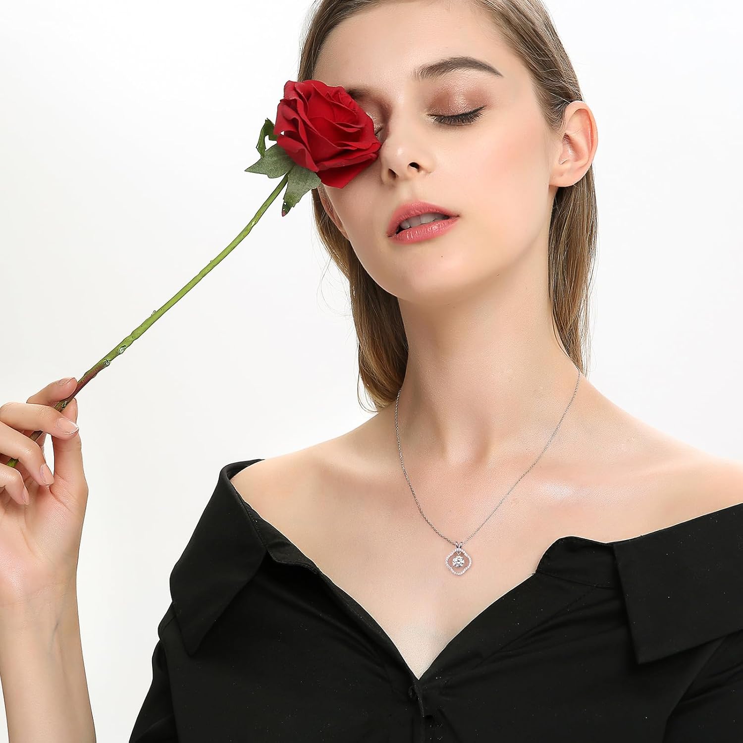 Diamond Cross Necklace for Women, Moissanite Pendant Necklace, S925 Sterling Silver Plated White Gold Jewelry Gift for Birthday Anniversary Wife Mom