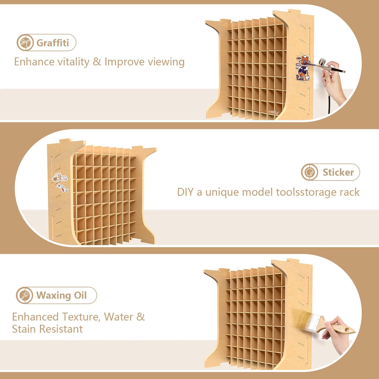 Large Capacity Plastic Model Tool Storage Paint Rack - Holds 72 Pieces, Compatible with Vallejo Modular Paint Rack, MDF Material, GK12