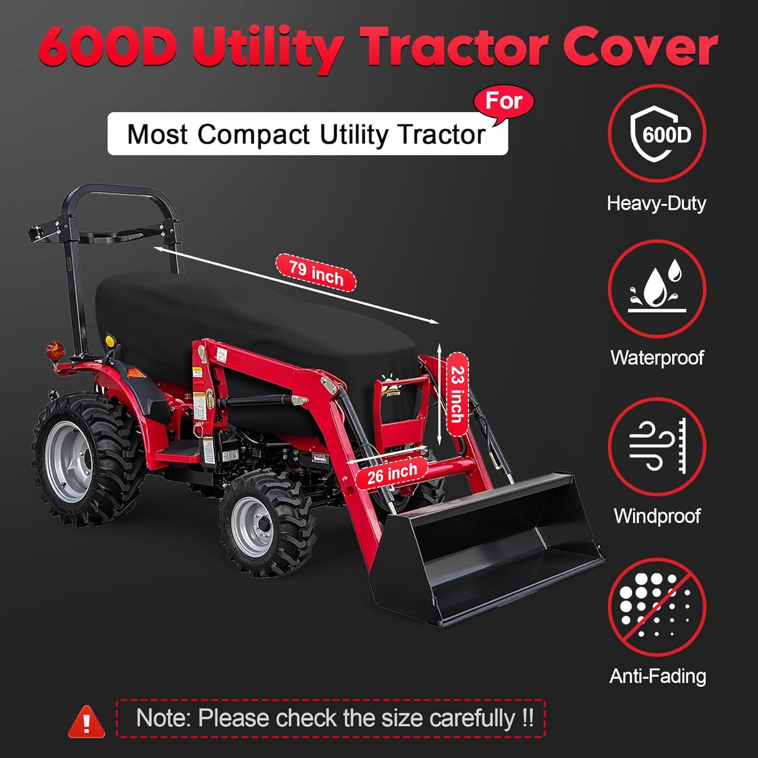 Zettum Tractor Cover - 600D Compact Tractor Cover, Waterproof Tractor Operator Area Covers, Protects Seat & Controls from Rain and Sun, Compatible with John Deere, Kubota, Mahindra and More