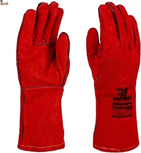 BricoLoco.com Guantes trabajo soldador. Soldadura profesional eléctrica hilo, electrodo. Largo 350 mm. Piel vacuno serraje. Forrados y cómodos. Talla 9. (350 mm.,1)