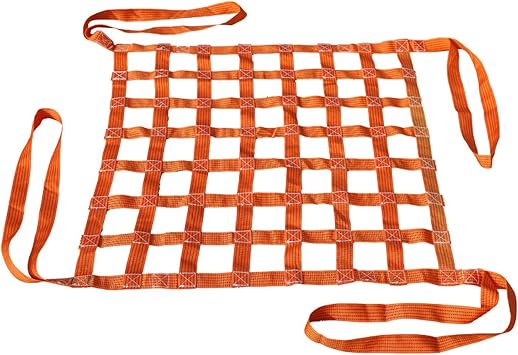 Hanging Cargo Lifting Net, Polyester Flat Lifting Net, Strong Load-Bearing, Reusable, Sturdy, for Loading and Unloading Goods, OrangeSize2X2m/load 1t/mesh 15cm