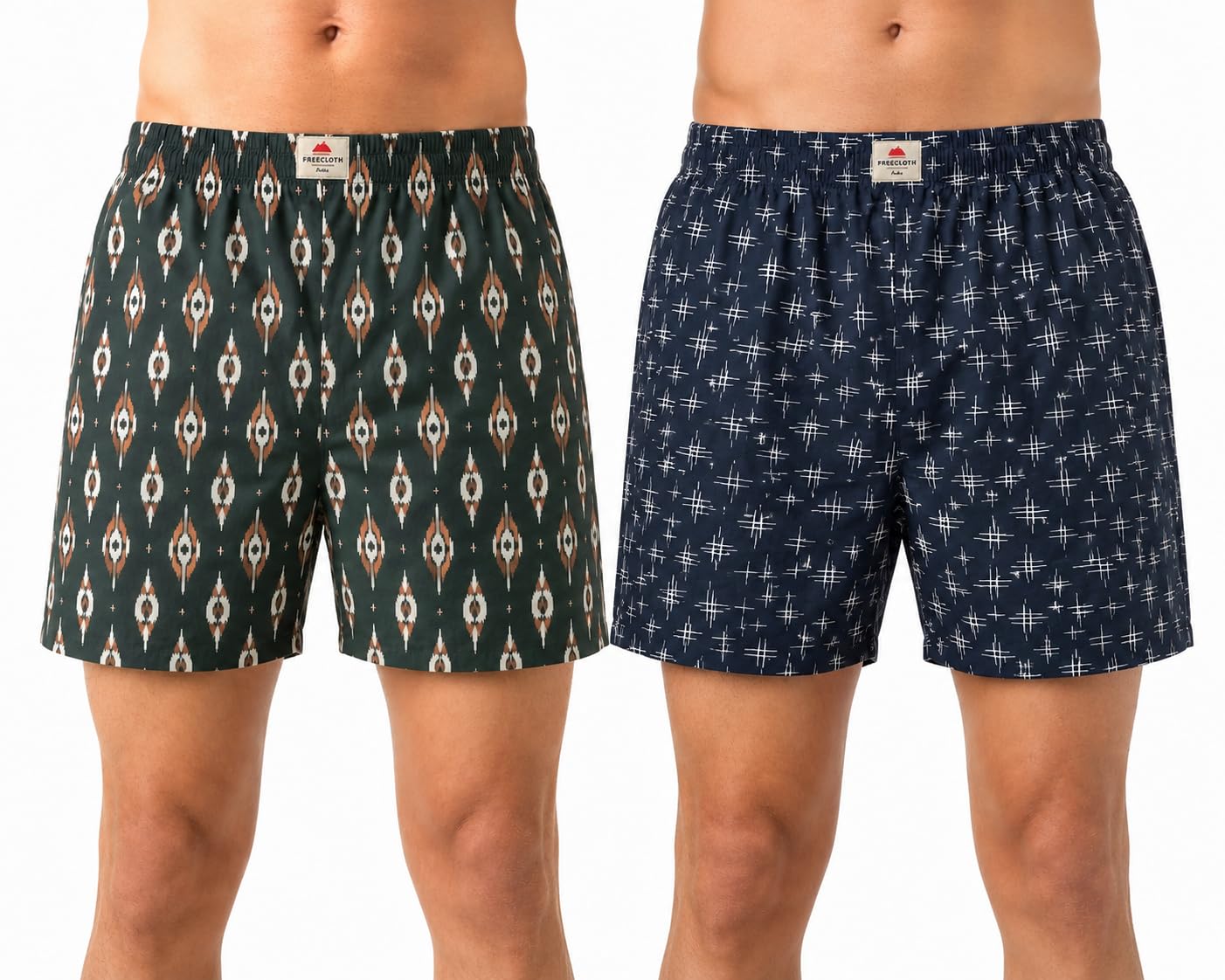 Men's Cotton Boxer Shorts, Printed Lounge Wear, Soft Elastic Waistband, Breathable Fabric, Pack of 2 Green, Navy Blue-image-5