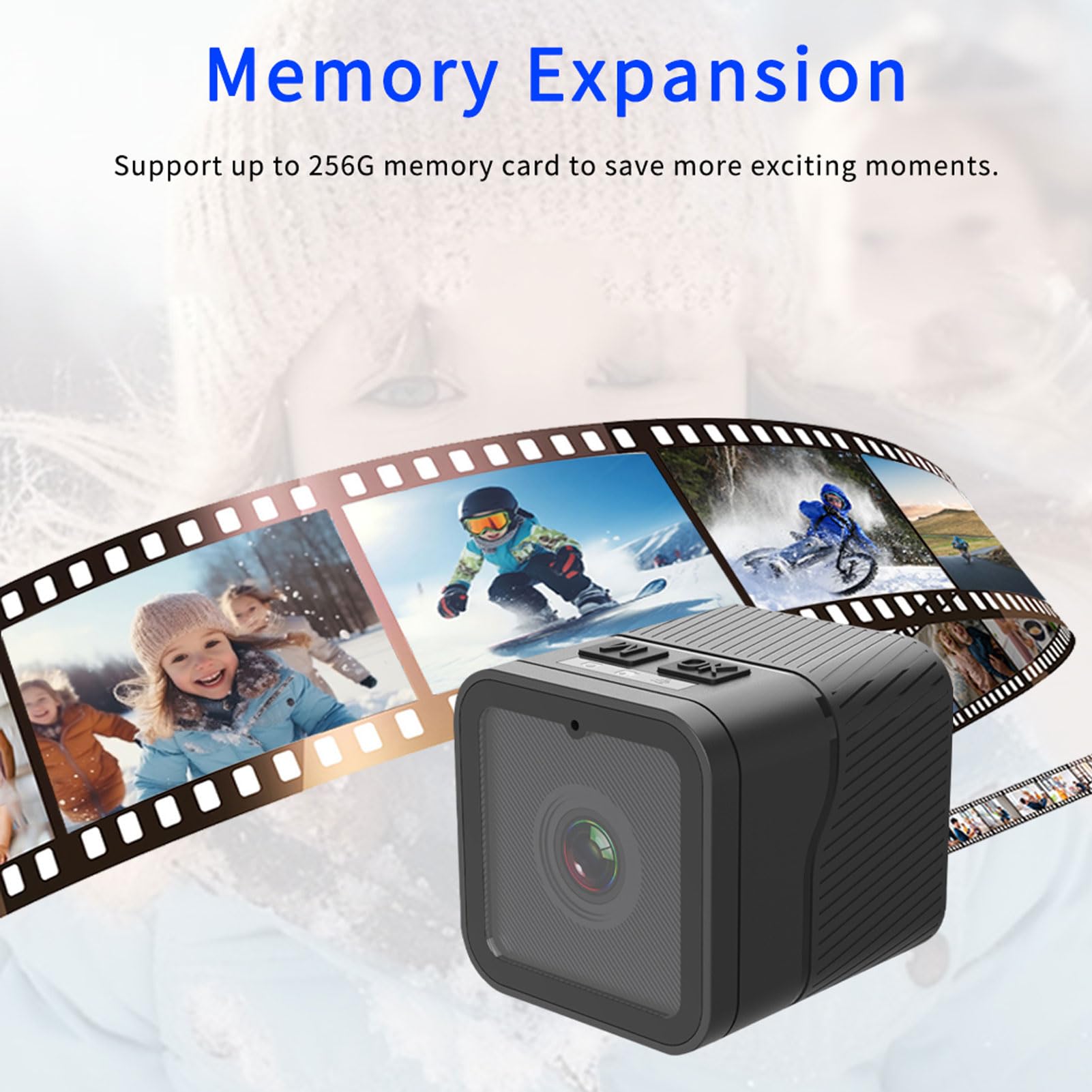 Gavigain Action Camera, 1080P Portable Sports Camera with Mic IP68 Waterproof 256G Expand Mini Action Camera for Helmet Cycling Home Security