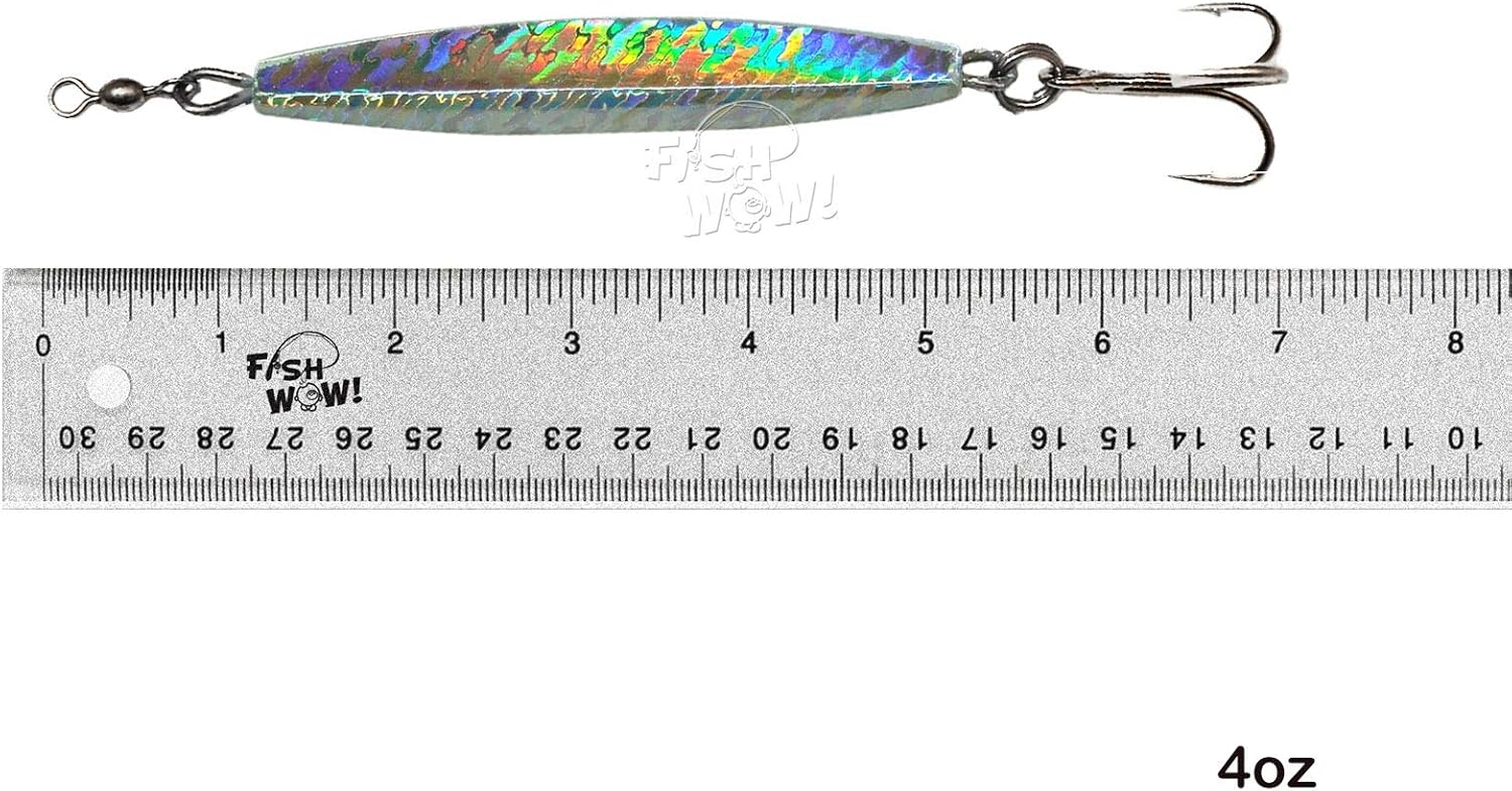 6pcs 4oz Diamond Jig Chrome Silver + Mylar Holographic Laser jigs with a Treble Hook - Fish WOW!
