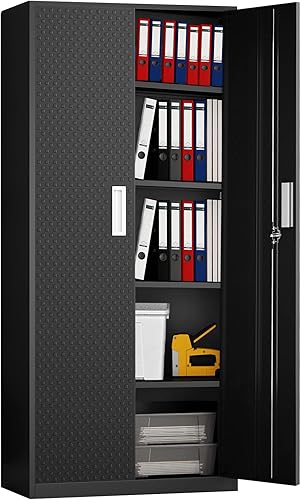 Miniatura 3 de Armarios de almacenamiento de metal para oficina en casa, armario de almacenamiento de garaje de 71 pulgadas con puerta con cerradura y 4 estantes