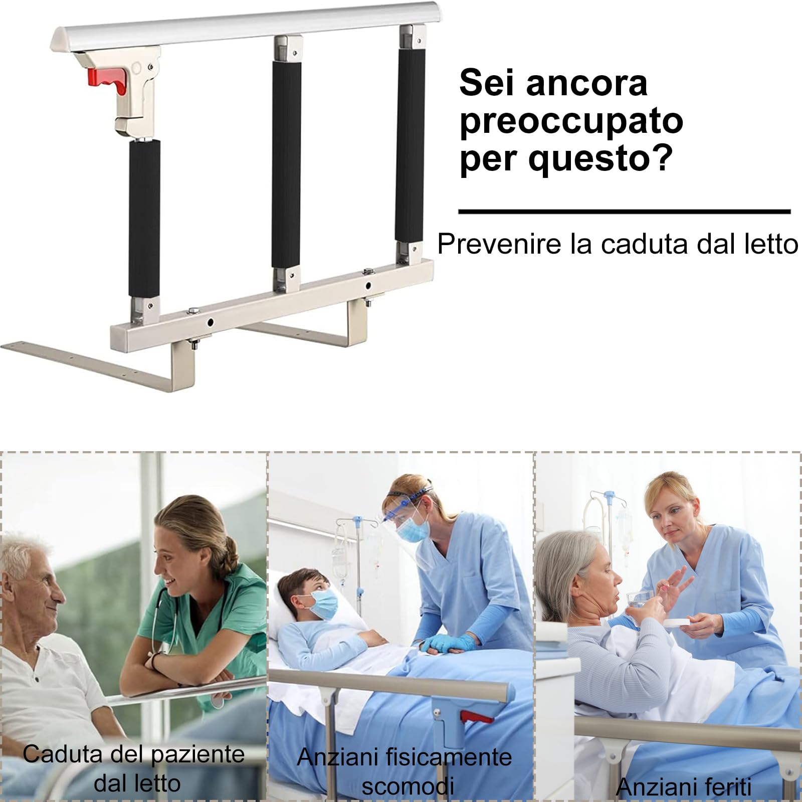 Protezione laterale pieghevole per anziani, adulti, supporto per ringhiera di protezione, ringhiera del letto, ospedale, con sacchetto di immagazzinaggio (70 x 40 cm)