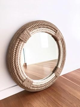 Nautical Round Wall Mirror with Rope Jute - Coastal Mirrors for Bathroom/Living Room - Wall Hanging Decorative Mirror - Rustic Round Mirror for Home Wall Decor - Beach Theme MirrorDSG13-16 inches