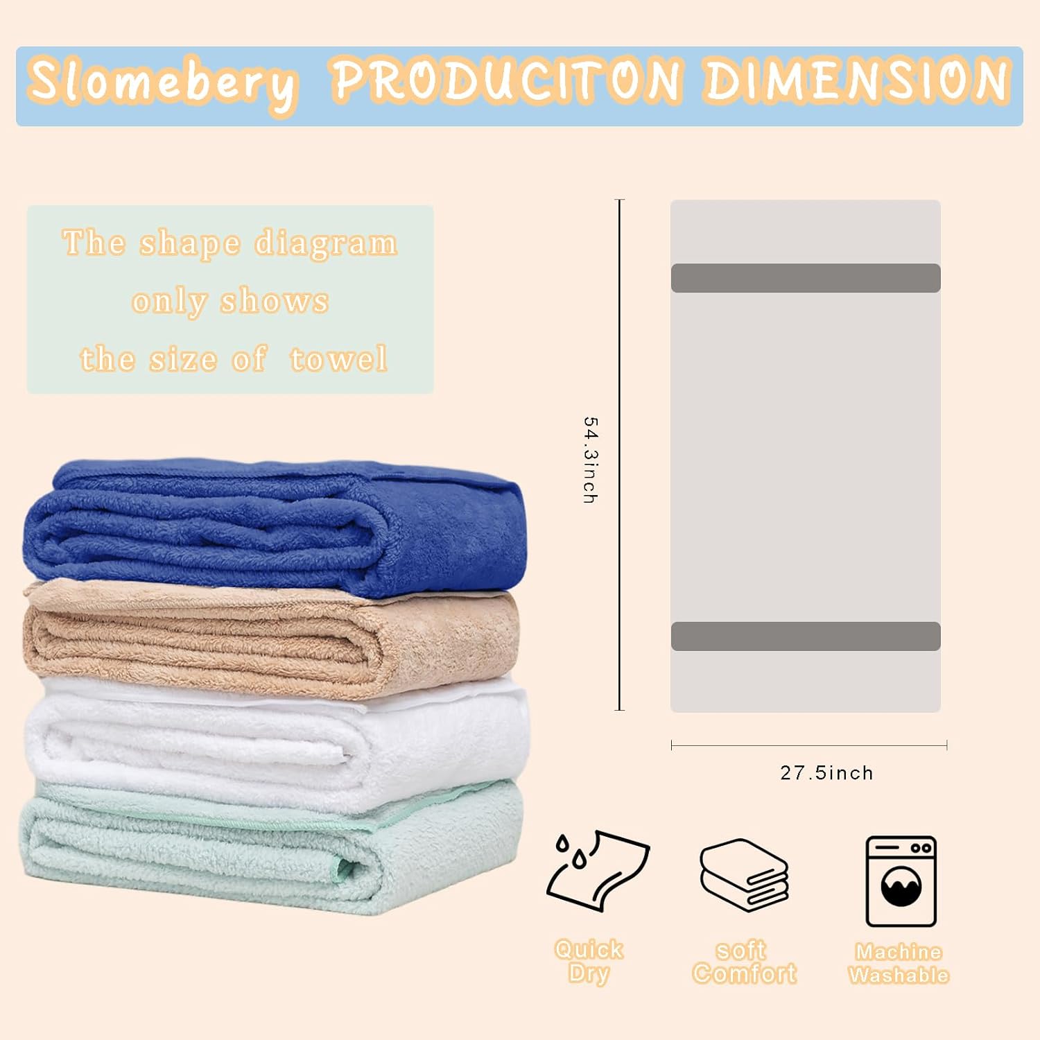 Slomebery- Bath Towels Set 4 Pack -Large Microfiber Bath Sheets Bulk,27 by 54 inch-Quick-Dry,Super Absorbent,Lightweight & Soft Machine Washing Bath Sheets （Deep Blue，White，Brown，Green）