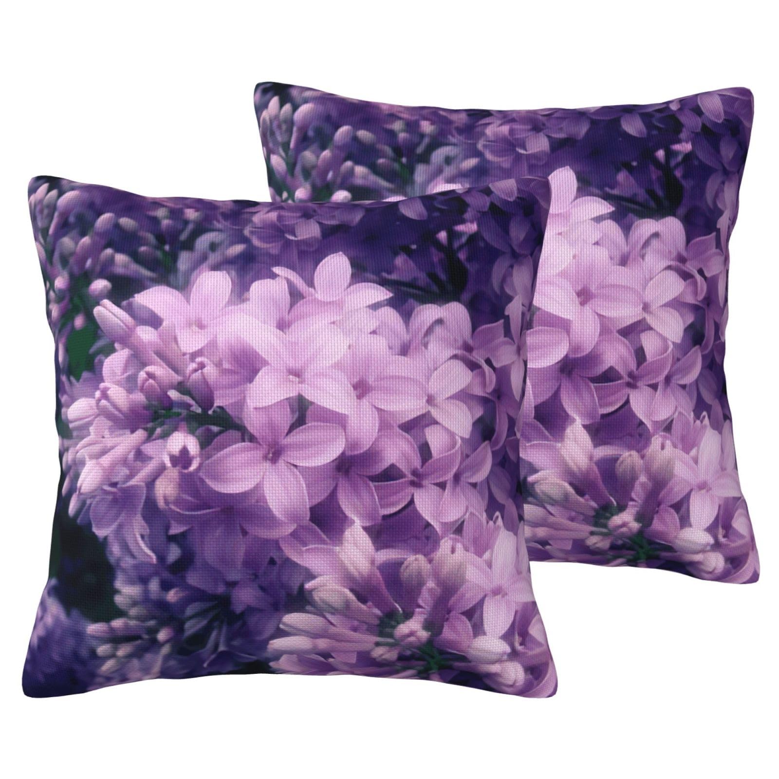 Taies d'oreiller fleurs violettes en lin imitation pour un salon chaleureux et un canapé cosy