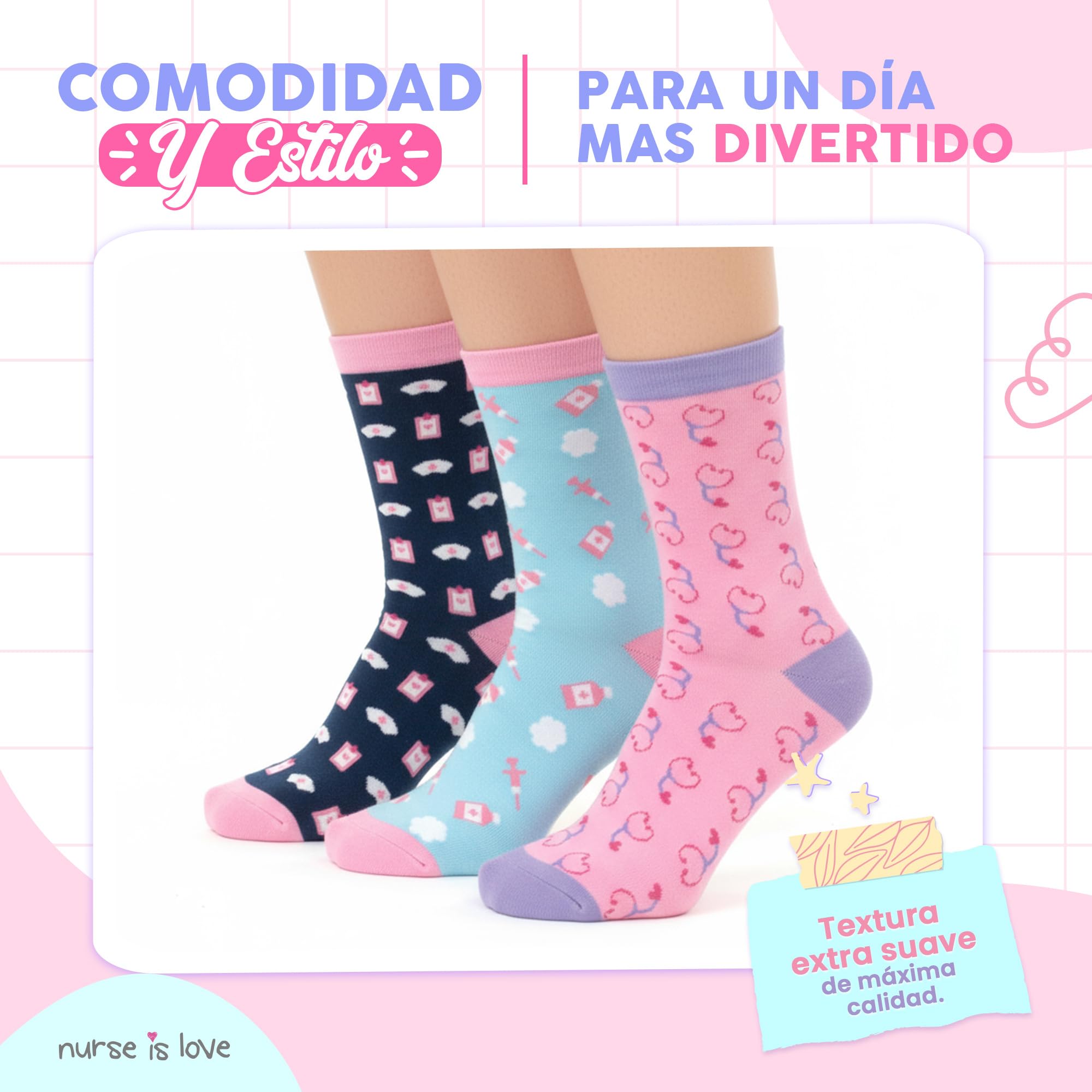 Nurse is Love Set Calcetines Mujer Divertidos para Enfermeras de Ideal para TCAE, Medicos, Vet | Ajusta Con Zuecos Sanitarios Mujer | Regalos Originales | Accesorios Enfermeria