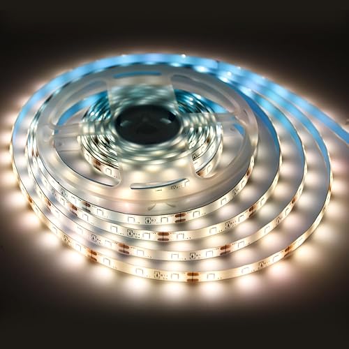 iNextStation Tira de luz LED de 12 V, IP65, impermeable, color blanco cálido, tira de luces LED de 16.4 pies16.4 ft cortables 300 SMD 2835, cinta