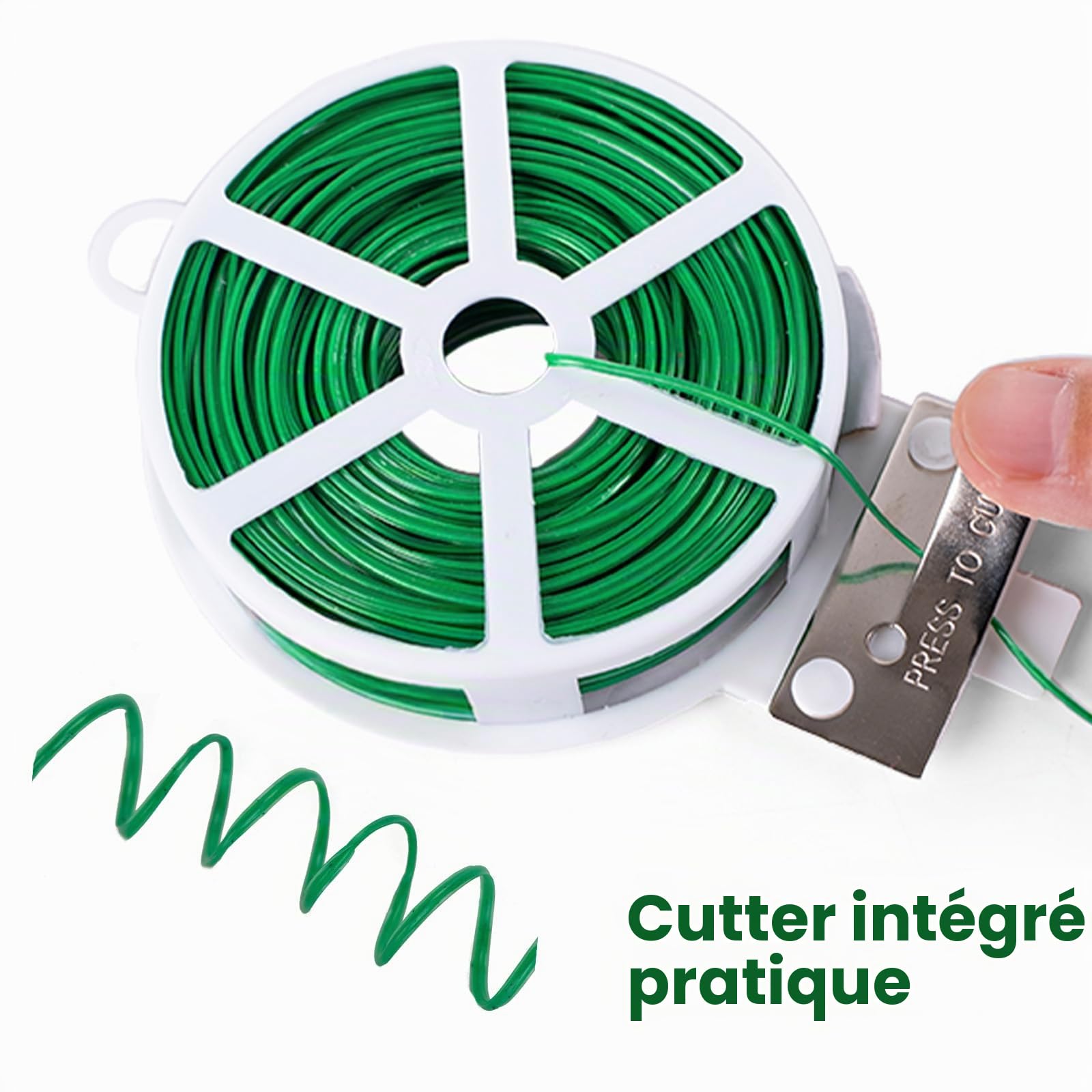 KINGLAKE 50m Fil de Fer Jardin Vert- Attache Plante Grimpante avec Cutter, Fil Plastifié Soft, Fil Torsadé pour Plantes, Vignes, Arbustes et Fleurs
