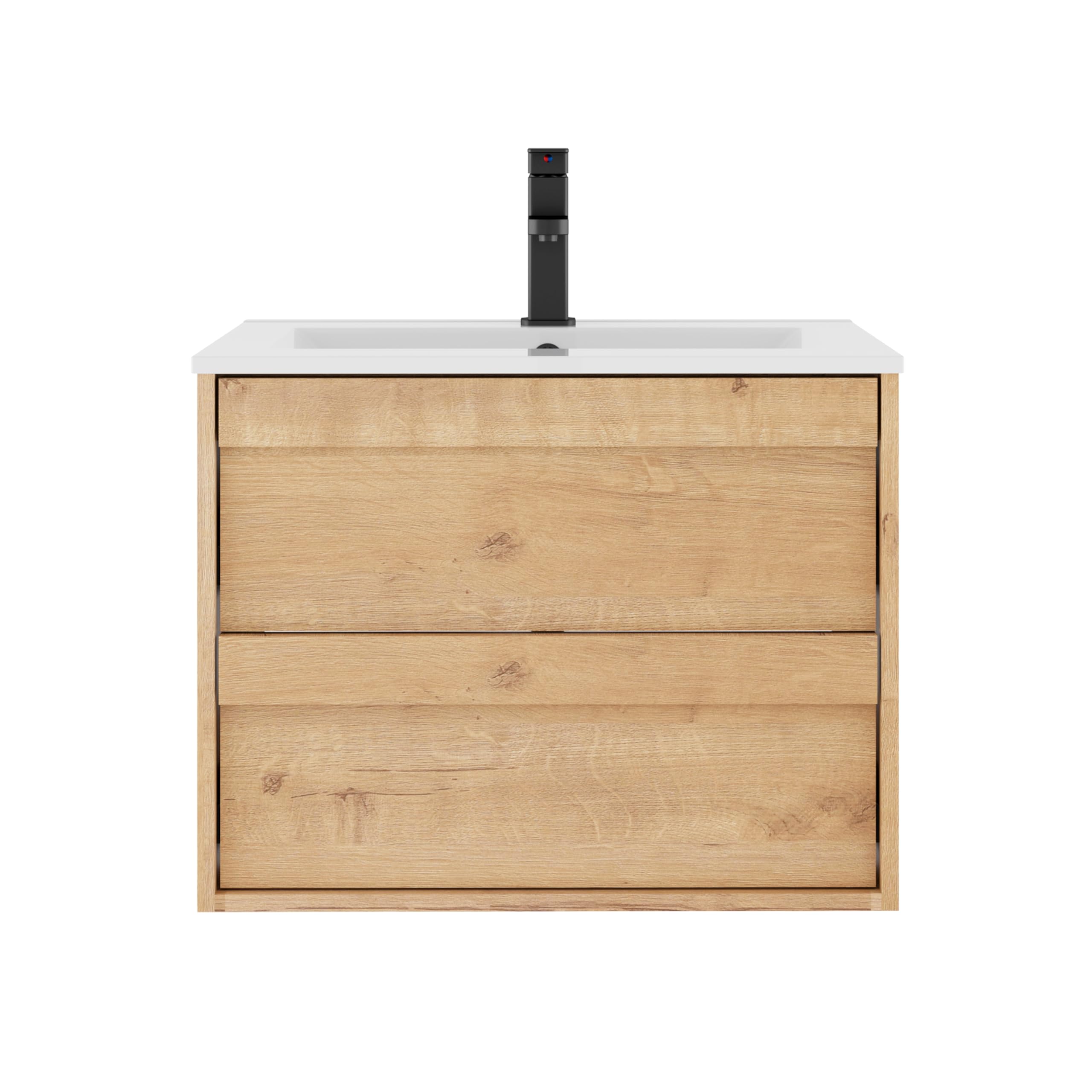 UEV Waschtisch mit Unterschrank, Waschbeckenunterschrank 60cm hängend, mit Soft-Close-System, Waschplatz, Aufsatzwaschbecken, Badezimmmer Möbel für Gäste WC, Badmöbel Set für Badezimmer, Natur