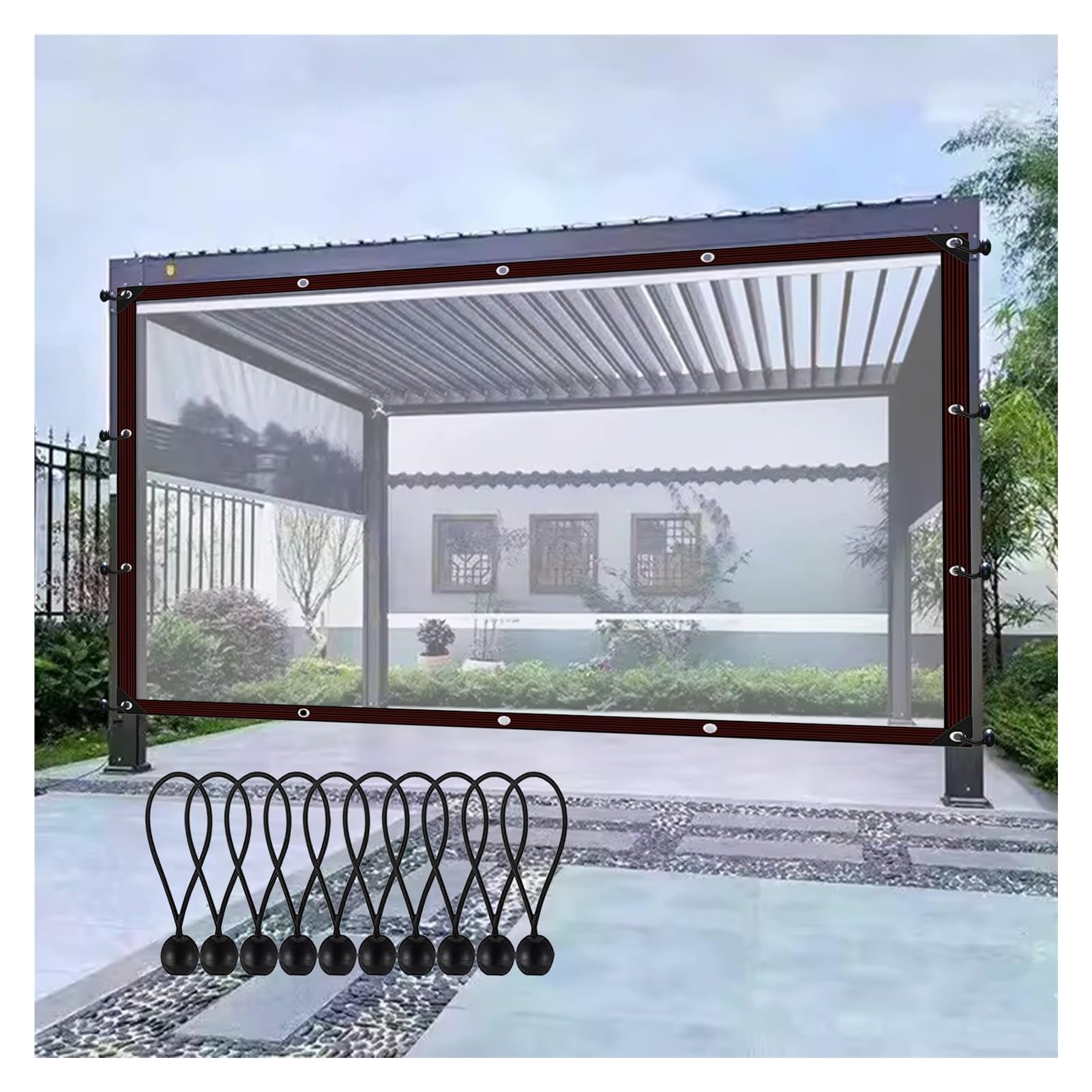 Lona transparente con ojales de PE 120g/m² impermeable para pérgola de jardín