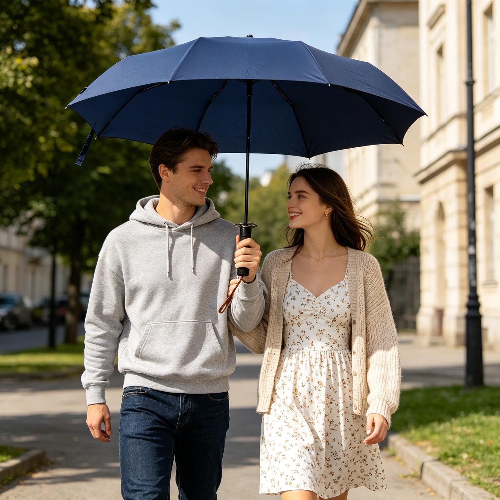 Generisch Ombrello da viaggio antivento | Tetto di protezione UV con manico | Ombrello pieghevole automatico ispessito | per uomo e donna | Pioggia sole gite d'affari viaggi pendolari zaino