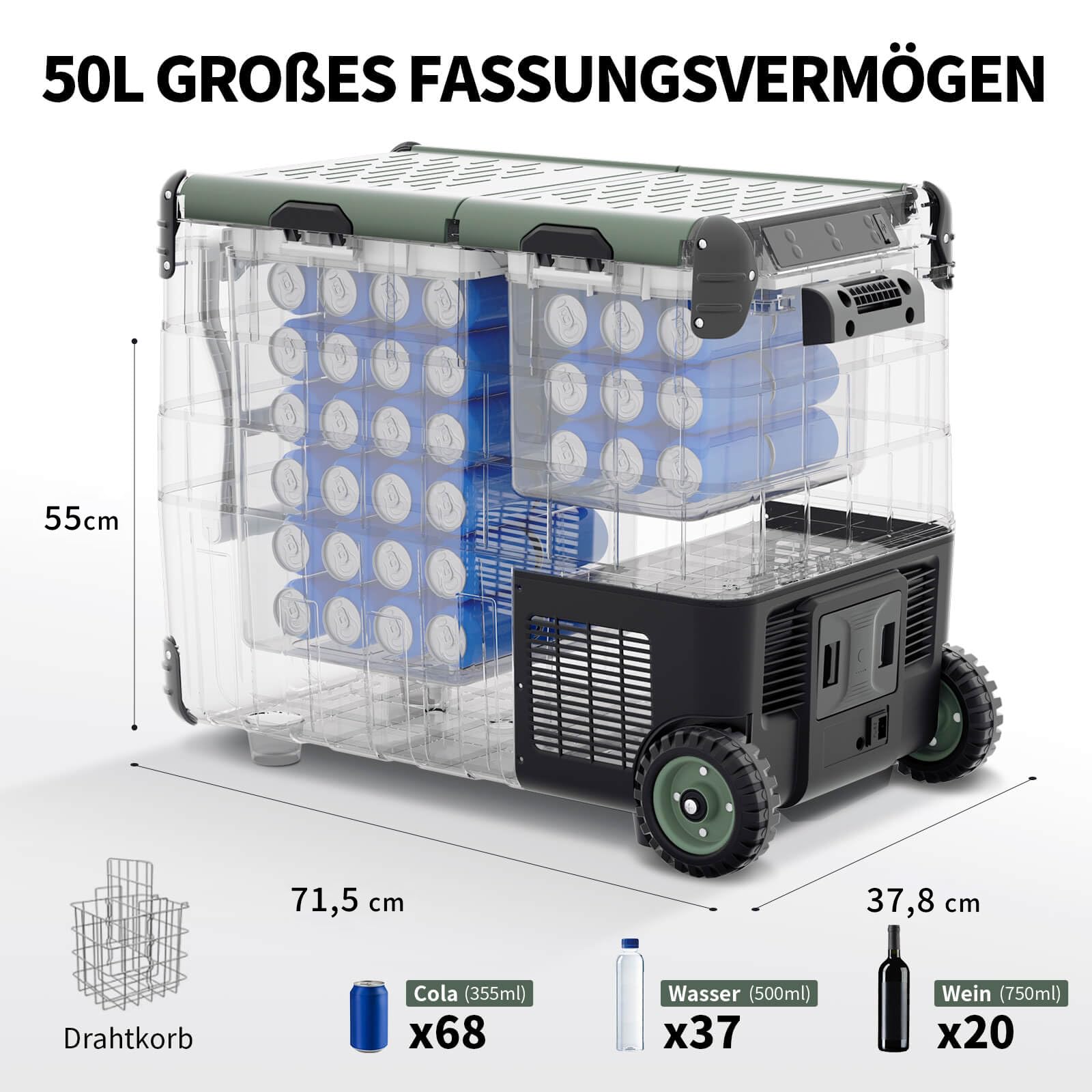 AAOBOSI 50L Kompressor Kühlbox, Dual Zone, Camping Kühlschrank mit APP | LED-Beleuchtung,12/24V und 100-240V, USB-Anschluss, -20°C bis 20°C,Kühlbox Kompressor für Auto, LKW, Boot, Camping und Reisen