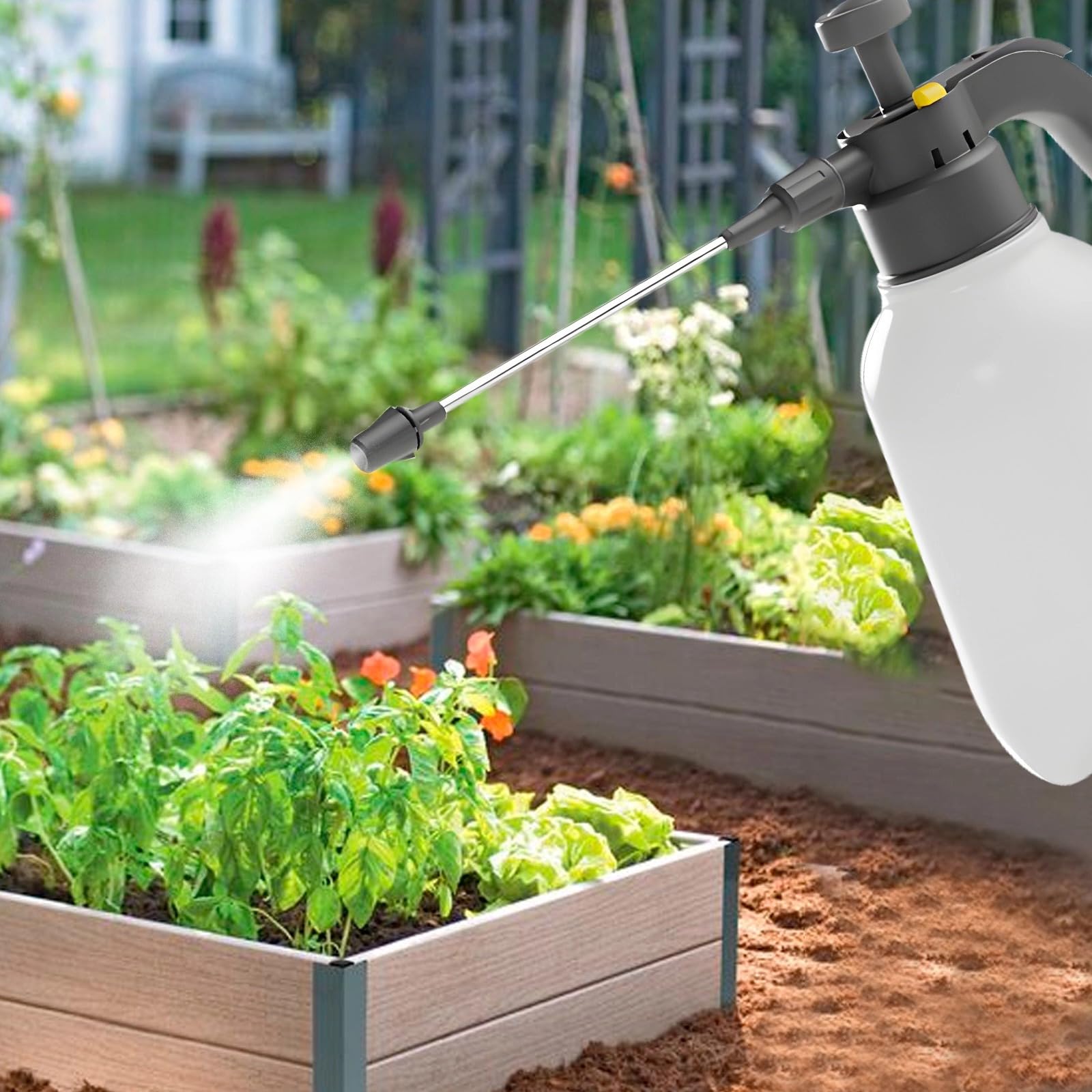 Spruzzatore a pressione resistente agli acidi, ugello regolabile da 2 litri e bacchetta estesa, resistente agli agenti chimici per uso domestico e giardino