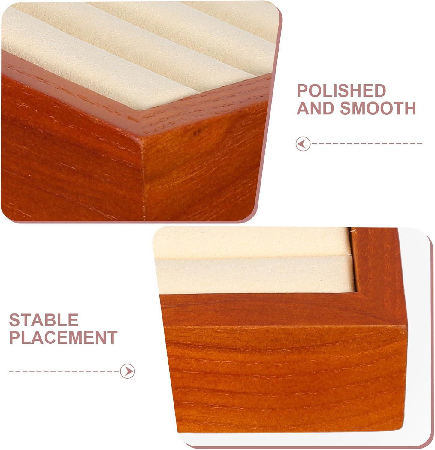 Ring Display Stand: Ring Display Tray With Grooved Slots - Wood Jewelry Storage Organizer For Showcases Boutiques And Home Use