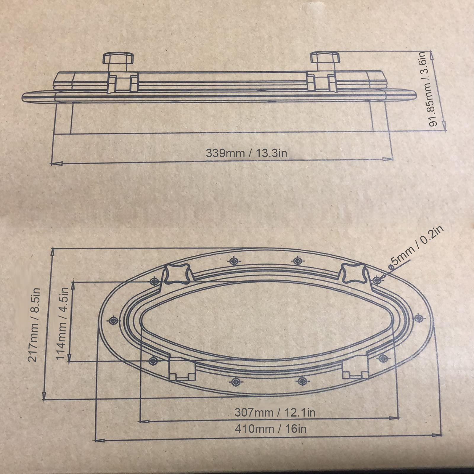 Yctze Oblò per Barche Oblò Ovale Bianco in Vetro Temperato Finestra Apribile per Yacht per Barche Marine RV 16 X 8‑5/8 Pollici