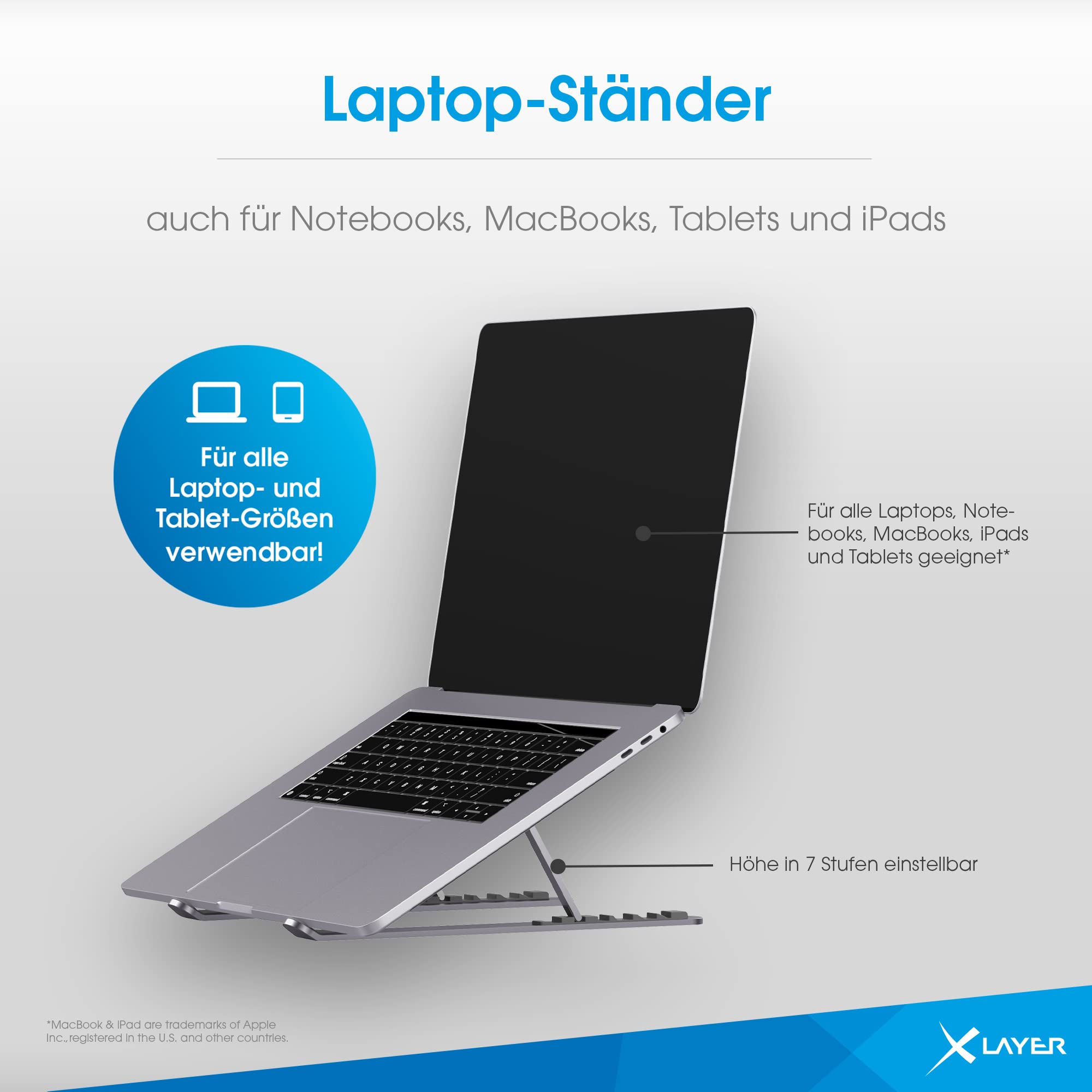 Xlayer Support Pliable Gris pour Ordinateur/Ordinateur Portable