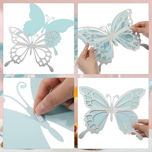 Vista 3 de Geyee 12 piezas de decoración de fiesta de mariposa grande 3D de 12 pulgadas, 10 pulgadas, centros de mesa de mariposa grandes para mesas, baby