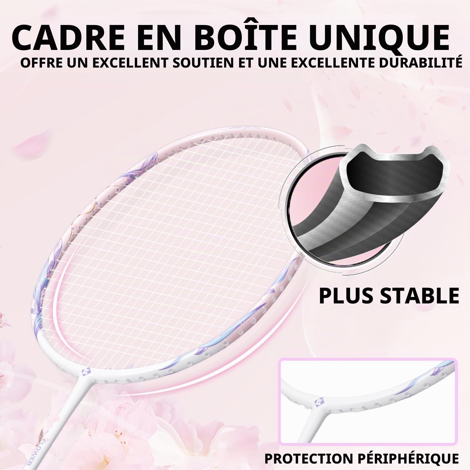 4U Pro Raquette de badminton professionnelle en fibre de carbone avec housse et poignée de rechange, raquette de badminton légère pour adultes, jeux de plein air, gym, exercice