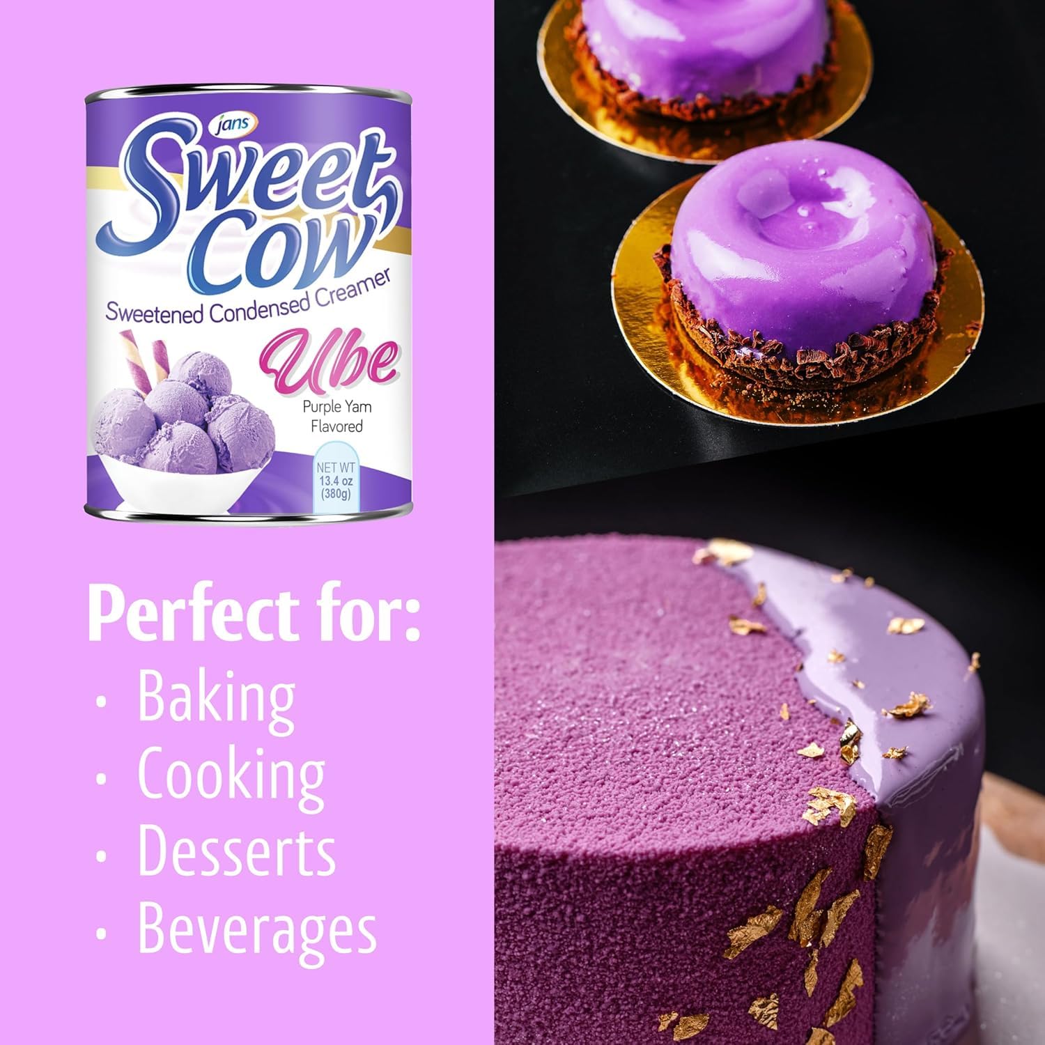 Jans Sweet Cow - Ube Flavored Sweetened Condensed Creamer - Purple Colored Sweet Potato Creamer for Baking Cooking — view 3