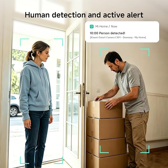 XIAOMI C301 Indoor Camera, 2K 3MP Wi-Fi Security Camera Indoor, Mi Home App | 360° Full Panorama, Home Security Camera Person Detection, True Colours in Low Light, Two-Way Audio, Privacy Protection
